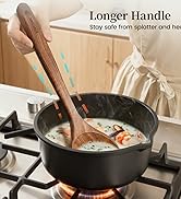 Kikcoin Wood Kitchen Utensils Set, 7 PCS Solid Teak Wooden Spoons for Cooking with Long Handle He...
