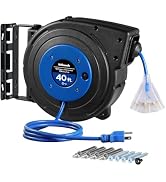 WILAWELS Retractable Extension Cord Reel, 40 FT Heavy Duty Power Cord, 12AWG/3C SJTOW, 3 Grounded...