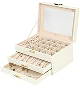Voova Jewelry Box Organizer for Women Girls, 3 Layer PU Leather Jewelry Storage Case with Glass L...