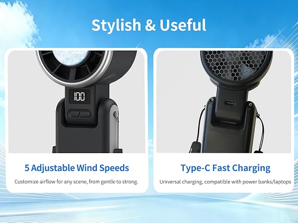 5 Adjustable Wind Speeds Type-C Fast Charging