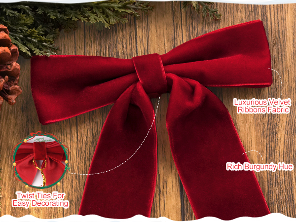 Christmas Decorations Red Velvet Bows Tree Burgundy Home Decor Wreaths Garland Gift Wrapping Wedding
