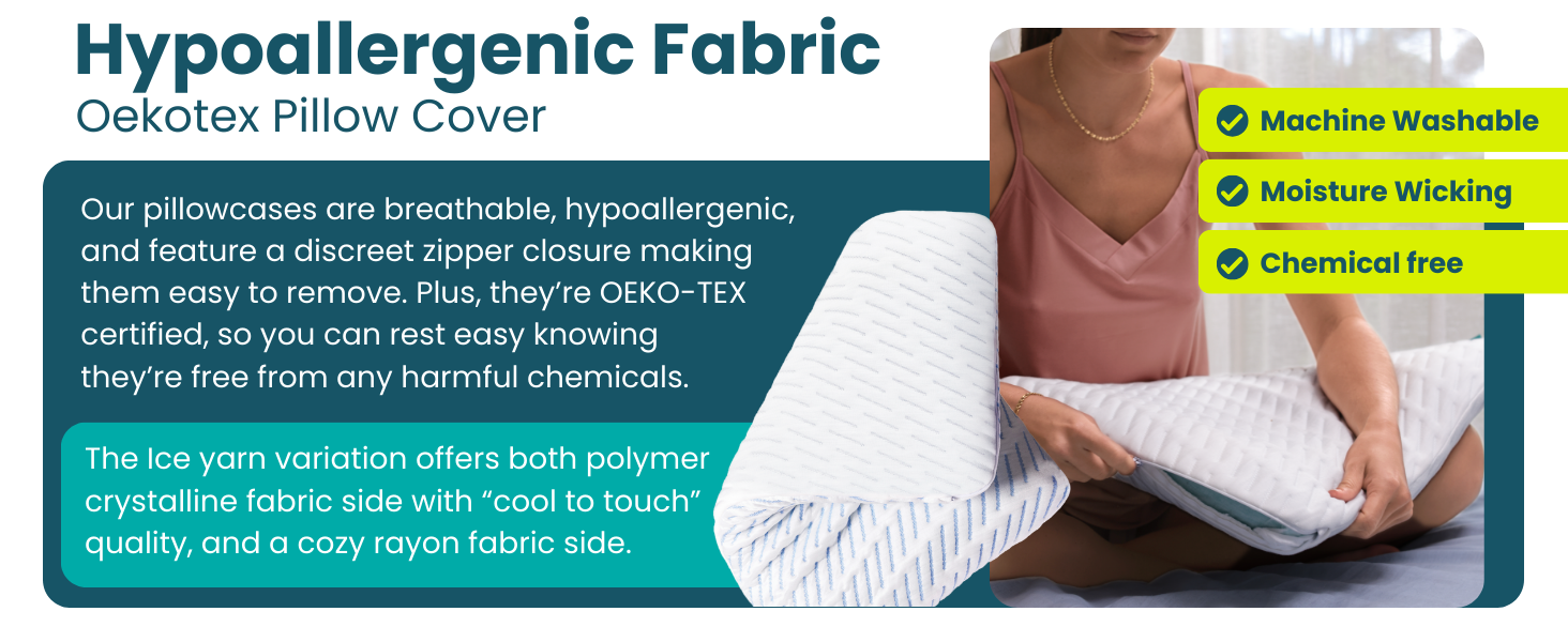 Pillow Side sleeper stomach belly thin profile memory foam cooling ergonomic hypoallergenic pain