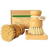 JouiiSiYa Bamboo Vegetable Brush Set, Natural Bristle Dish Brush with Holder, Eco Friendly Soft D...