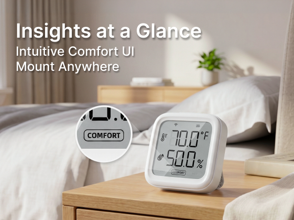 EZAIoT LCD temperature humidity monitor with comfort indicator for at-a-glance room climate