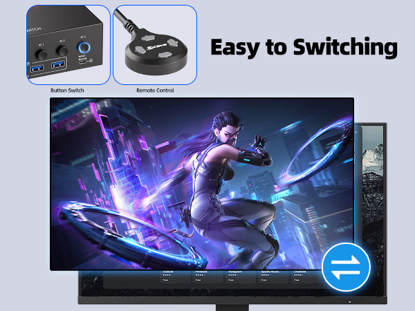 2 switching method for triple monitor kvm switch