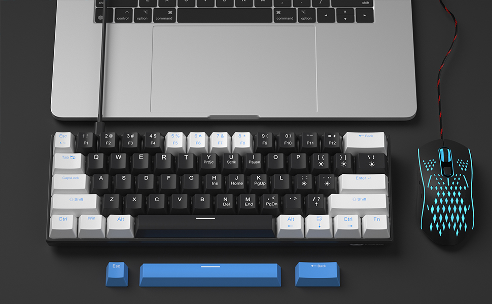portable 60% mechanical linear red switch gaming keyboard with blue backlit