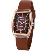 JewelryWe Women's Quartz Silicone Watch: Ladies Analog Barrel Square Shaped Diamond Numeric Marke...