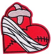 Embroidered Broken Heart Iron-On Patch - Punk Style Red Appliqué with Durable Adhesive Backing fo...