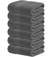Infinitee Xclusives Dark Grey Hand Towels for Bathroom - Set of 6 (16x28 inches) 600 GSM, 100% Co...