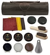 12PC Shoe Polish & Care Kit, Leather Shoe Shine Kit with Brown Wax, Shoe Brushes for Polishing, C...