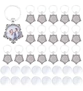 DICOSMETIC 20 Sets Keychain Pendant Tray 20mm Platinum Alloy Cabochon Keychain Blanks with Keyrin...