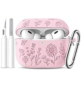 Hamile for AirPods Pro 2nd Generation Case with Cleaner Kit & Keychain, Cute Flower Engraved Soft...