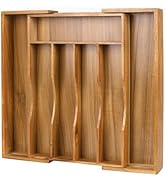 oridom Expandable Acacia Kitchen Drawer Organizer for Cutlery and Utensils, Adjustable Acacia Woo...