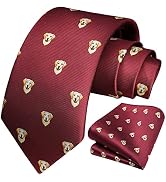 HISDERN Ties for Men Classic Animal Tie and Pocket Square Set Jacquard Woven Silk Neckties Handke...