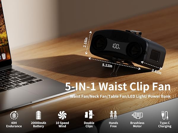 20000mAh waist clip fan