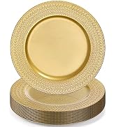 SOUJOY 12 Pack Charger Plates, 13 Inch Plastic Dinner Plate, Gold Leaf Trim Antique Charger Plate...