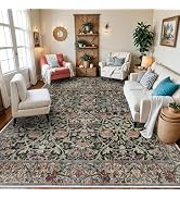 BYYVOO 9x12 Washable Area Rugs - Floral Area Rug for Living Room Vintage Rugs Large Stain Resista...