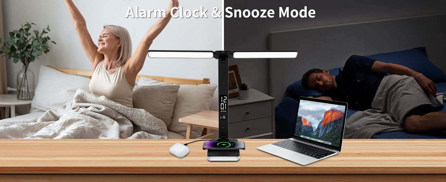 Dual alarm clock with three working modes and snooze mode