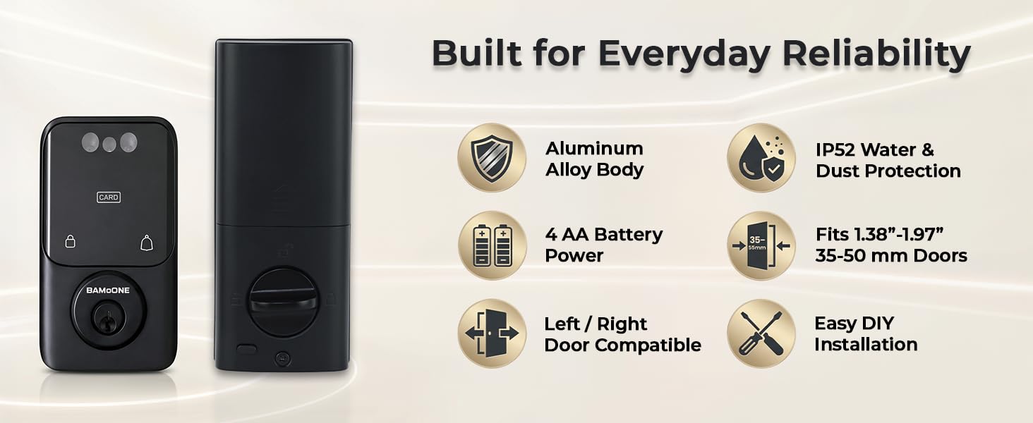 Smart door lock with durable aluminum body and IP52 protection