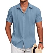 COOFANDY Mens Cuban Guayabera Shirt Short Sleeve Button Down Shirts Summer Beach Vacation Shirts