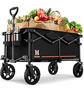 Navatiee 140L Collapsible Folding Wagon, Large Capacity Foldable Wagon with Silent All-Terrain Wh...
