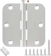 AmzGod Door Hinges Brushed Nickel - 12 Pack 3.5 Inch Rounded with 5/8" Radius Satin Nickel Door H...