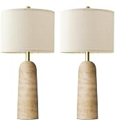 BOBOMOMO Modern Table Lamp Set of 2, Warm Beige Resin Lamp with Natural Stone Look, 27.25" Lamps ...