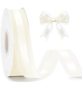 KINGLAKE Ivory Satin Ribbon - 1 Inch x 50 Yards Cream Organza Ribbon for Gift Wrapping Beige Chif...