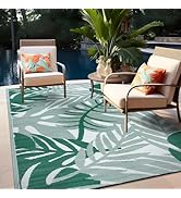 Rugshop Tropical Leaf Reversible Crease-Free Waterproof Premium Recycled Plastic Outdoor Rugs for...