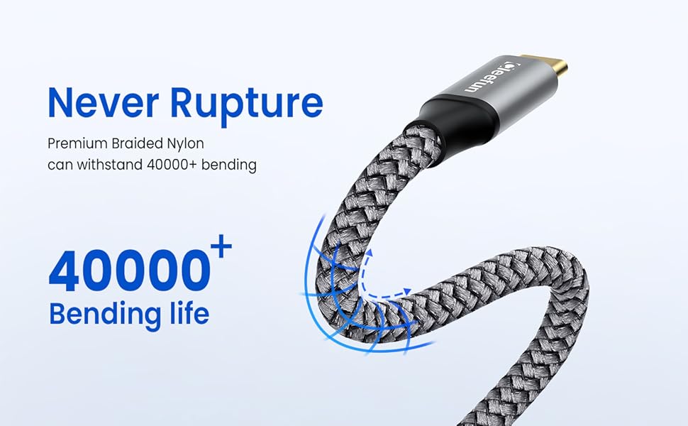 Premium braided nylon can withstand 40000+ bending