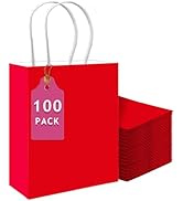 qiqee 100PCS Gift Bag with Handles Bulk Red Paper Bags Multiple Uses (13''x5 x10 inch Large Size)