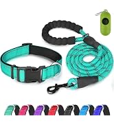 Dynmeow Reflective Dog Collar and Leash Set, 6FT Strong Climbing Rope Leash with Padded Handle, A...