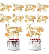 12 Pack Glitter Happy Thanksgiving Cake Toppers, 4.1x5.9 Inches Glittery Festival Thanksgiving Da...