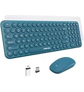 Wireless Keyboard and Mouse Combo,XTREMTEC 2.4GHz Quiet Slim Cute Round Keycap Compact Size Blue ...