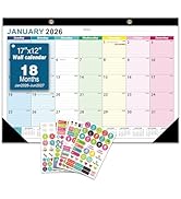 DESEN 2026-2027 Desk Calendar - Covers Jan 2026-Jun 2027, 17"x12" Large Size | PET Waterproof Era...