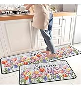 Spring Decorative Kitchen Rugs Set of 2, Seasonal Floral Home Decor Non-Slip Floor Mat, Holiday K...