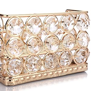 Gold Business Card Holder 2 Tiers Crystal Business Card Display for Office Desk