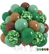 Green and Brown Army Balloons Set, 12 Inch Dark Sage Green Retro Light Coffee Brown Camo Latex Ba...