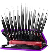Antonki 12 Pack Precision Tweezers Set, Point and Slant Metal Tweezer Kits for Craft, Soldering, ...