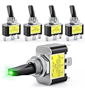 Nilight 5PCS LED Toggle Switch ON Off 12V 30A Green LED Lighted Metal Switch Heavy Duty SPST 3 Pi...