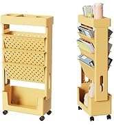 DTK 5 Tier Rolling Book Cart, Multi-Functional Mobile Bookshelf Cart with Wheels, File Folder Mag...