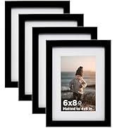 KINLINK 6x8 Picture Frame Black Set of 4, Wooden Photo Frames Matted 4x6 with Plexiglass for 4x6 ...
