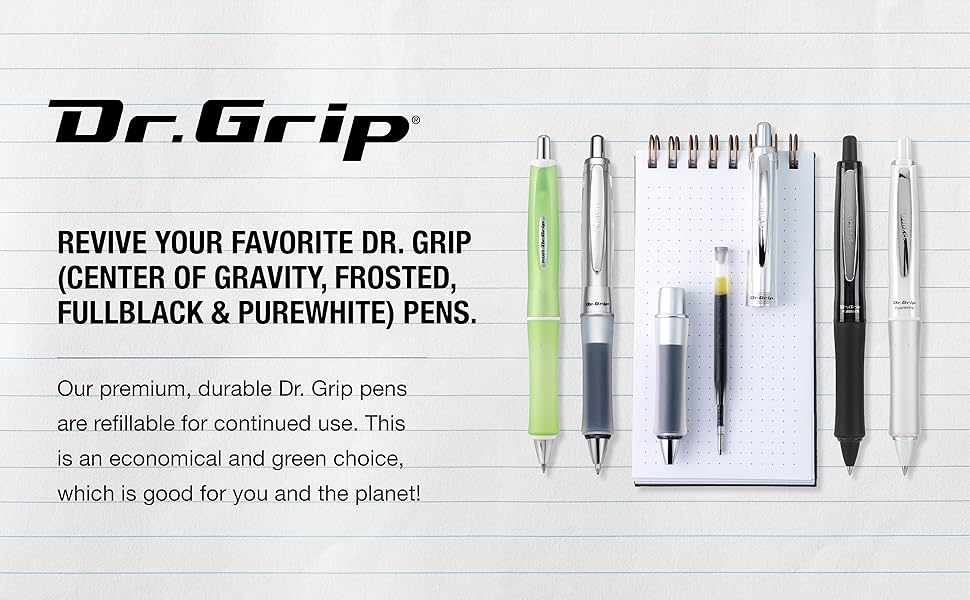 Revive your favorite Dr. Grip (Center of Gravity, Frosted, FullBlack & PureWhite) pens.