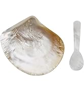 ZUDKSUY 2 Pcs Natural Shell Plate Set, Mother of Pearl Caviar Plate and Pearl Spoon, Caviar Spoon...