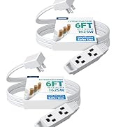 DEWENWILS 6FT Flat Plug Extension Cord, 3 Prong Ultra Thin Power Strip, 13A/125V/1625W, 16/3 Awg ...