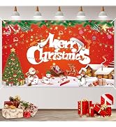 Merry Christmas Banner Decorations, Large Red Santa Claus Snowman Reindeer Christmas Decoration H...