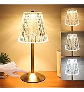 Cordless Lamp, 3 Colors Dimmable Crystal Lamp, Portable LED Small Lamp, Rechargeable Battery Oper...