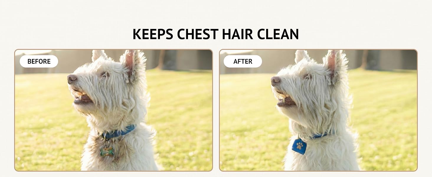 Dog tag silencer helps keep fur clean around the collar area