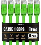 Cat 5e Ethernet Cable 1 FT in Green 6 Pack 1 Gbps Speed Network Short Round Rj45 Outdoor Indoor D...