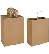Oikss 50 Pack 10x5x13 Plain Natural Brown Kraft Paper Bags with Handles Bulk for Birthday Party F...